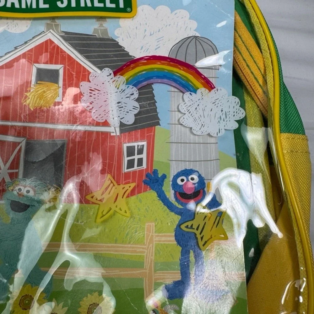 Sesame Street Kids Grover Rosita Farm Scene Clear Front Backpack Green Yellow